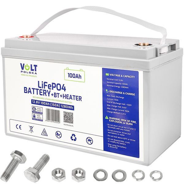 LiFePo4 BMS акумулятор 100 Аг 150 А 12 В BMS із самопогріванням VOLT POLSKA 6AKLI10M12 AKU97 фото