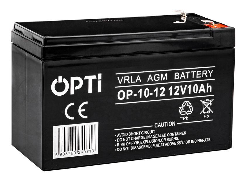 Акумулятор OPTI 12 В 10 А&middot;год AGM, що не вимагає обслуговування, VOLT POLSKA 6AKUV010AG AKU25 фото
