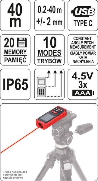 Лазерна рулетка далекомір до 40 м YATO YT-73126 YT-73126 фото