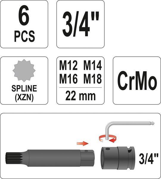 Набір ударних біт Spline YATO YT-1157 YT-1157 фото