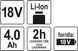 Акумулятор LI-ION 18V 4Ah YATO YT-82844 YT-82844 фото 3