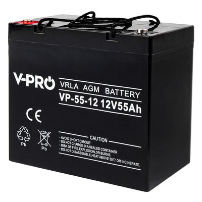 Акумулятор AGM VRLA V-PRO 12V 55Ah необслуговуваний VOLT POLSKA 6AKUAGM055 AKU12 фото