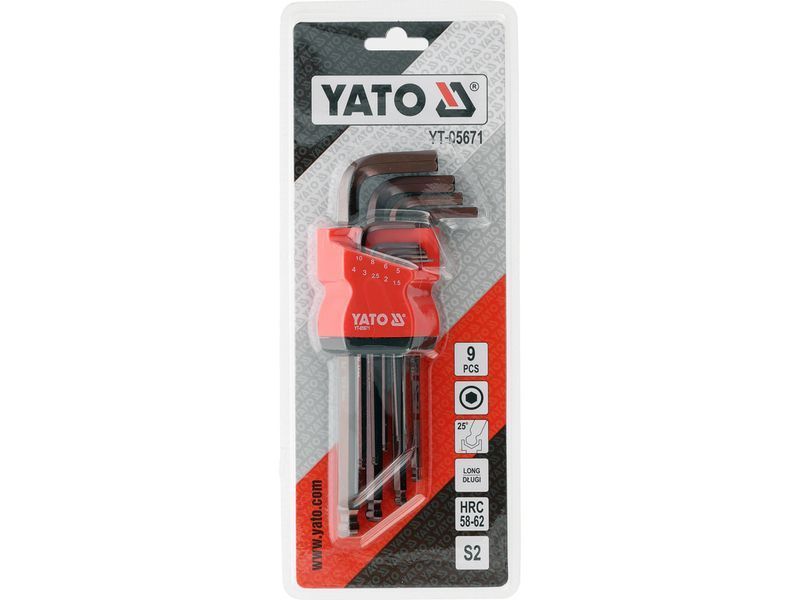 Набір шестигранних ключів кульові 1.5-10 мм 9 шт. YATO YT-05671 YT-05671 фото