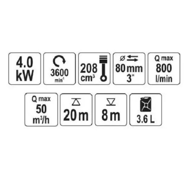 Бензиновий водяний насос 3" 5.9 л. с. 60м3/год YATO YT-85402 YT-85402 фото