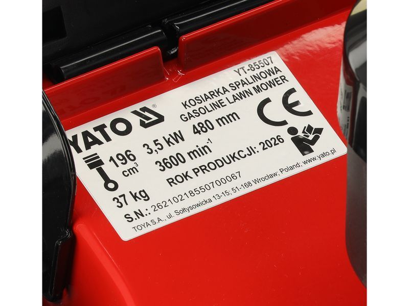 Бензинова газонокосарка LONCIN 196 см&sup3;, ширина захоплення 48 см YATO YT-85507 YT-85507 фото