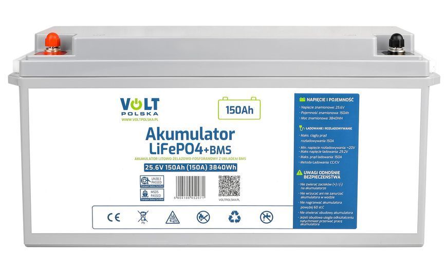 LiFePo4 BMS 150 А&middot;год 25.6 В 150 A необслуговуваний акумулятор для човна, кемпера VOLT POLSKA 6AKLI24150 AKU103 фото