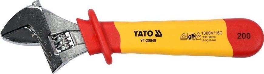 Ключ розвідний діелектричний VDE до 1000 В 200 мм YATO YT-20940 YT-20940 фото