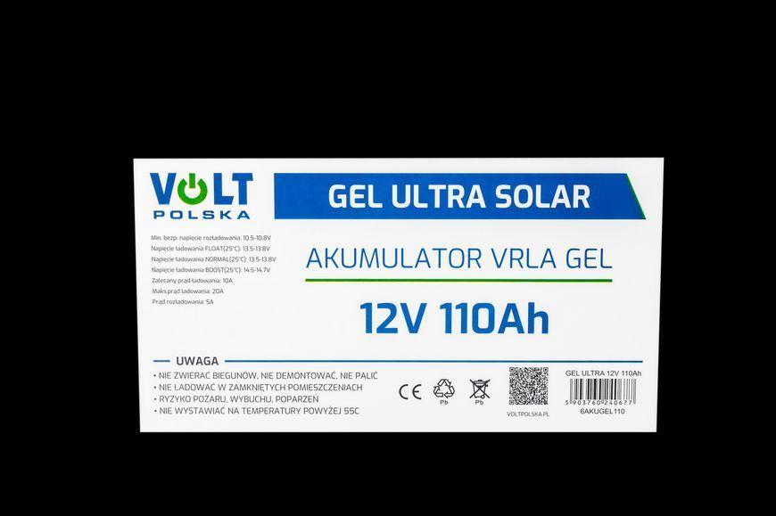 Гелевий акумулятор глибокого циклу 12 В 110 А&middot;год V-PRO VOLT POLSKA 6AKUGEL110 AKU120 фото