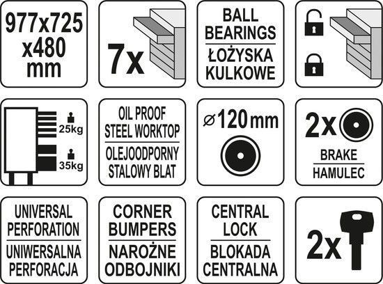 Сервісна шафа 7 ящиків із замком для відкривання YATO YT-09032 YT-09032 фото