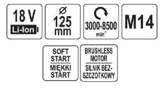 Шліфмашина кутова акумуляторна 125 мм, 18В, 2х4,0 Ач YATO YT-828295 YT-828295 фото