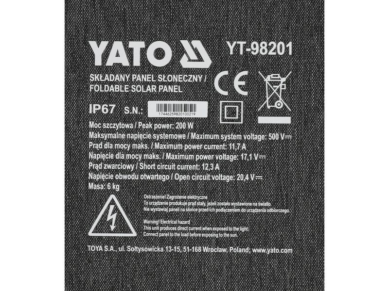 Складана сонячна панель 200 Вт 4в1 YATO YT-98201 YT-98201 фото